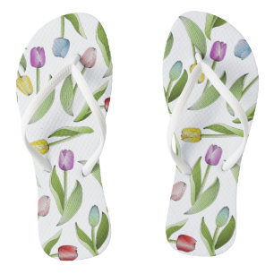 Modern Colourful Tulip Flower Pattern Thongs
