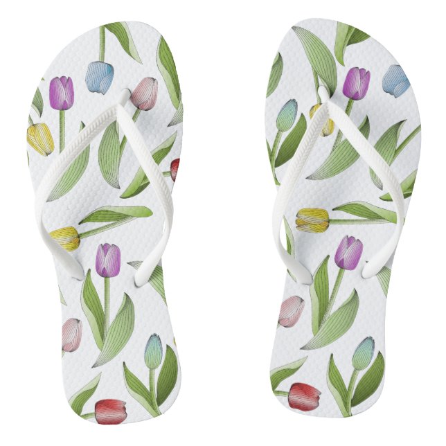 Modern Colourful Tulip Flower Pattern Thongs (Footbed)