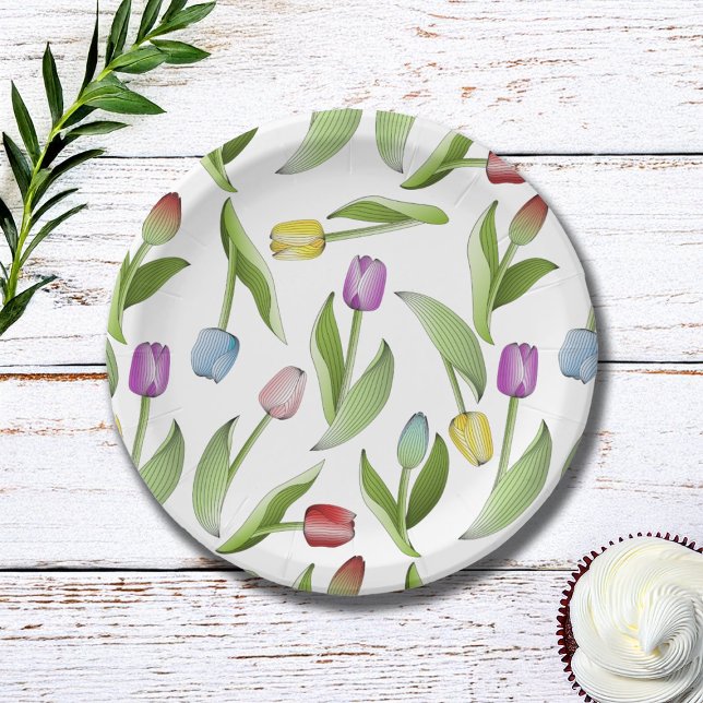 Modern Colourful Tulip Paper Plate (Creator Uploaded)
