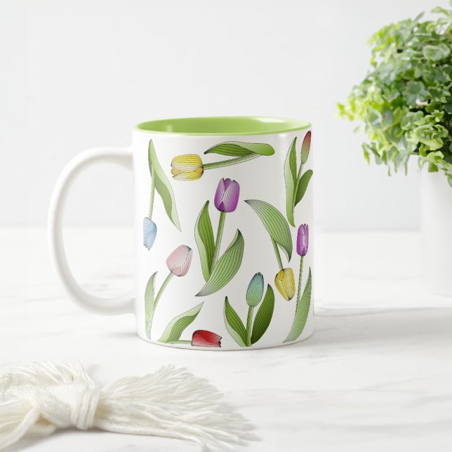 Modern Colourful Tulip Two-Tone Coffee Mug (Creator Uploaded)
