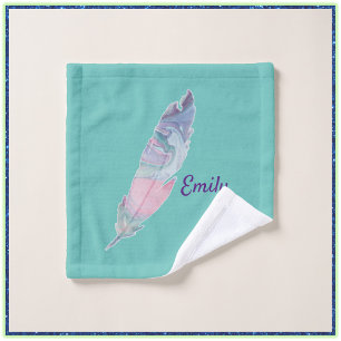 Modern Colourful Turquoise and Pink Feather Bath Towel Set