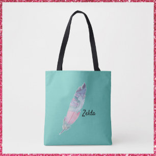 Modern Colourful Turquoise and Pink Feather Tote Bag
