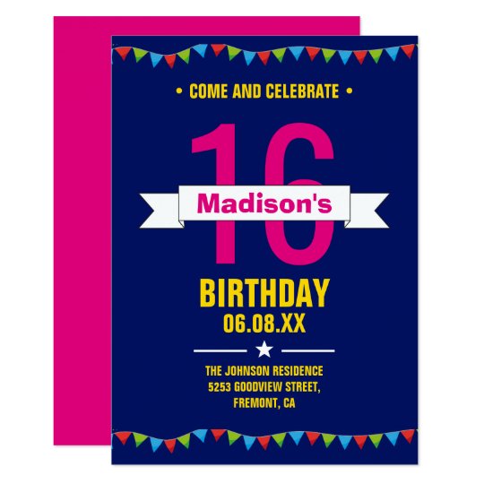 Modern Colourful Typography 16th Birthday Party Card