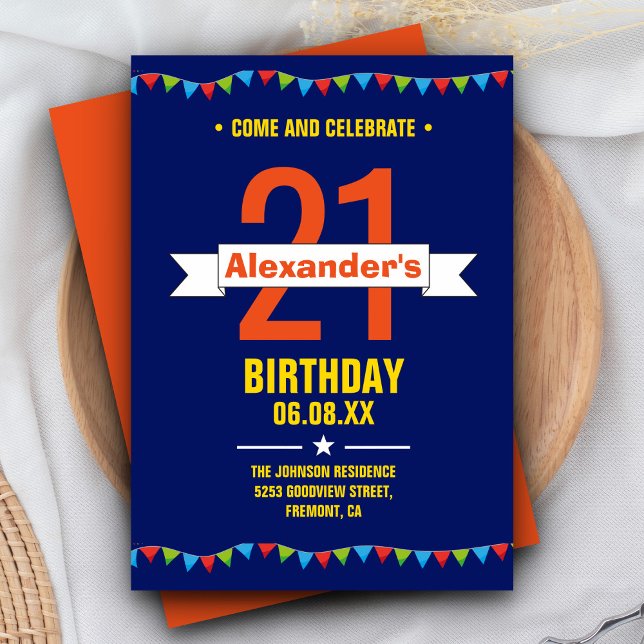 Modern Colourful Typography 21st Birthday Party Invitation (Creator Uploaded)