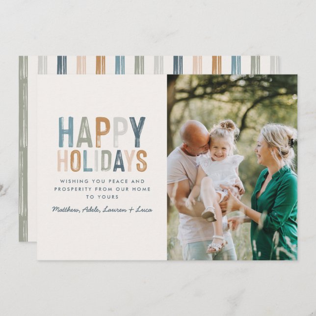 Modern colourful typography happy holidays photo holiday card (Front/Back)