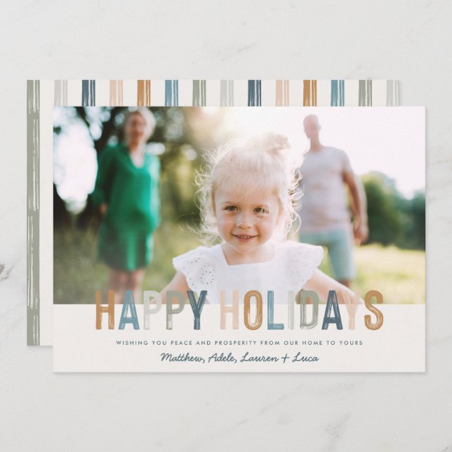 Modern colourful typography happy holidays photo holiday card (Front/Back)