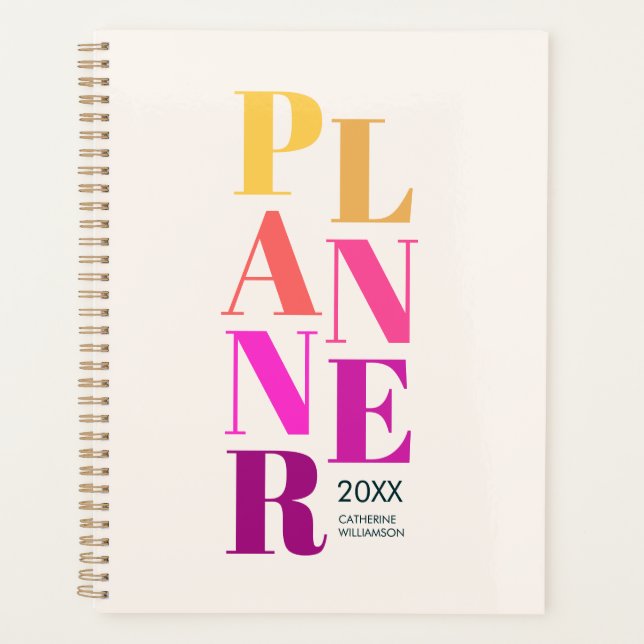 Modern Colourful Typography Personalised Cream  Planner (Front)