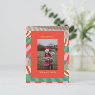 Modern Colourful Unique Red Green Pink Photo Holiday Postcard