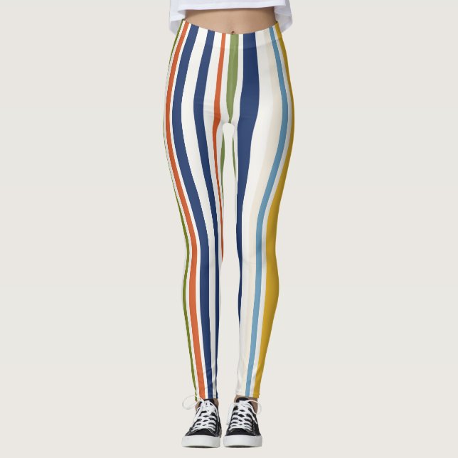 Modern Colourful Vertical Stripe Pattern Leggings (Front)