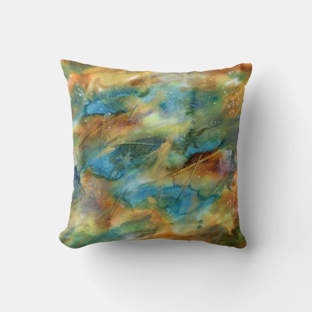 Modern Colourful Watercolor Abstract Art Cushion (Front)