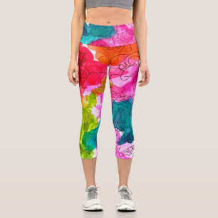 Modern colourful watercolor arty colourful funky a capri leggings