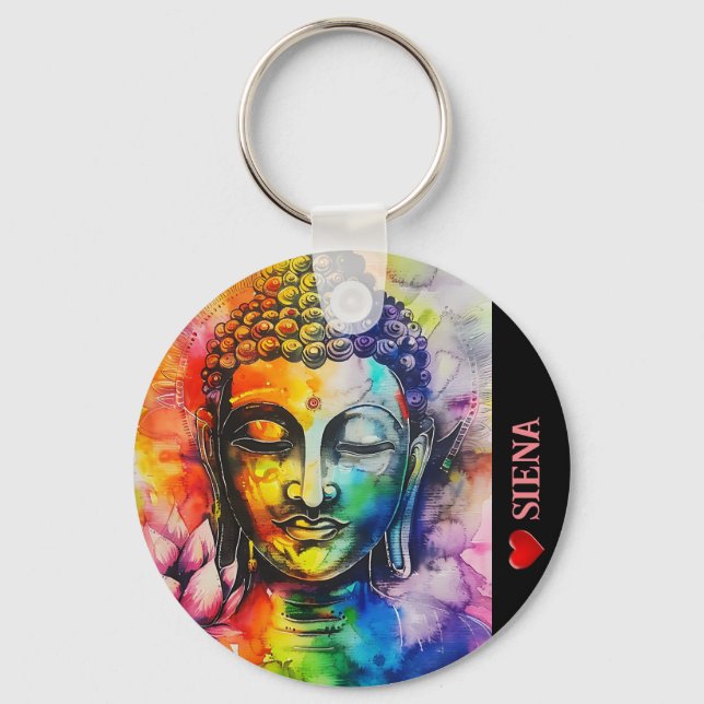 Modern Colourful Watercolor Buddha Name Key Ring (Back)