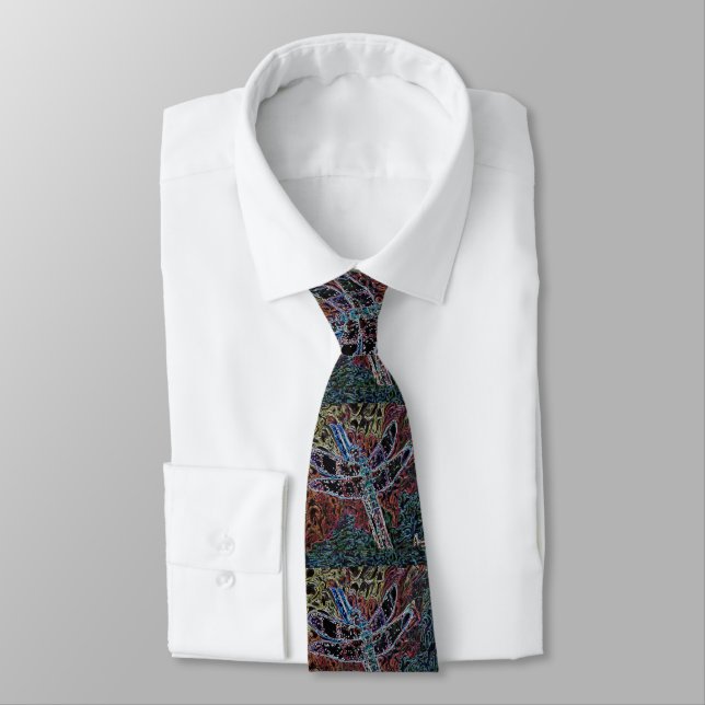 Modern colourful watercolor dragonfly tie (Tied)