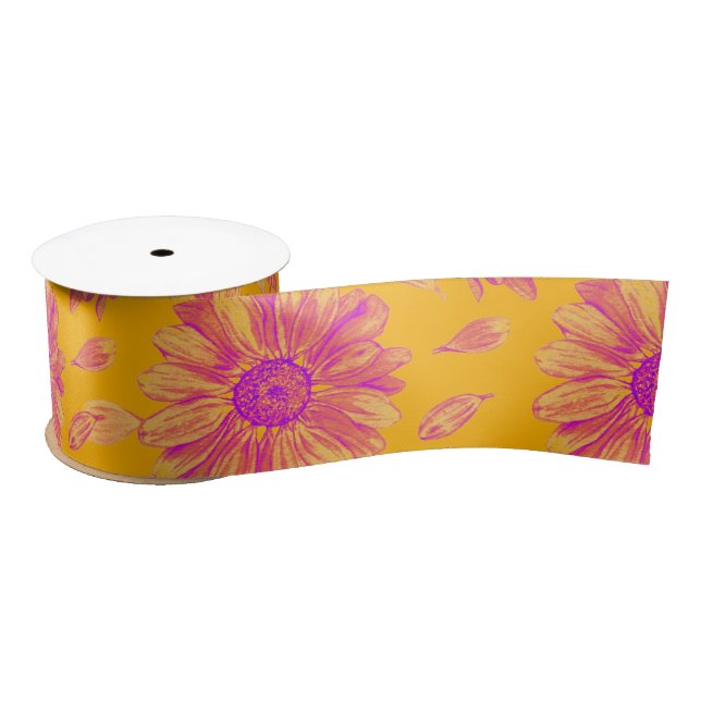 Modern Colourful Watercolor Floral Pattern Satin Ribbon (Spool)
