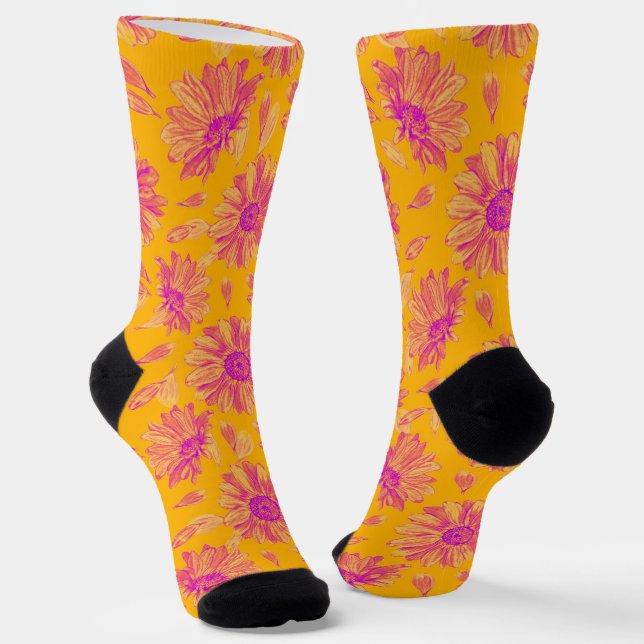 Modern Colourful Watercolor Floral Pattern Socks (Angled)