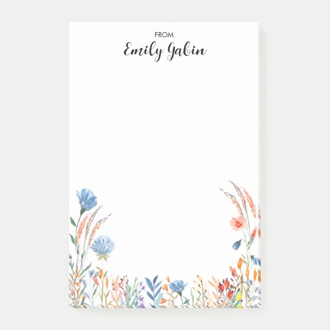 Modern Colourful Watercolor Flowers Post-it Notes (Front)