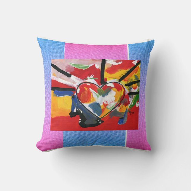 Modern Colourful Watercolor Heart Geometric Cushion (Front)