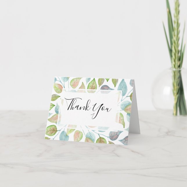Modern Colourful Watercolor Leaves Foliage Wedding Thank You Card (Front)