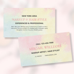 Modern Colourful Watercolor Make Up & Hair Stylist Business Card