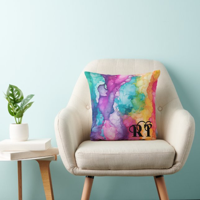 Modern Colourful watercolor Monogram Initials  Cushion (Chair)