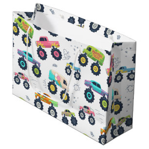 Modern Colourful Watercolor Monster Car Trucks Large Gift Bag