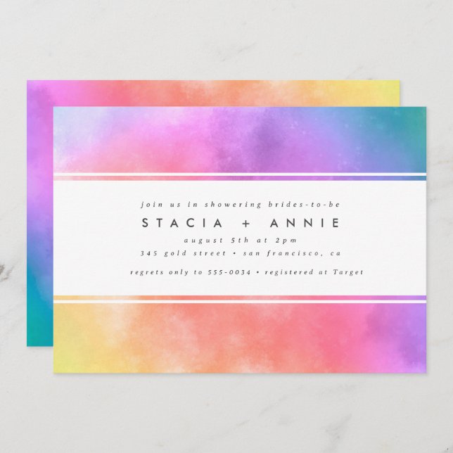 Modern Colourful Watercolor Rainbow Bridal Shower Invitation (Front/Back)