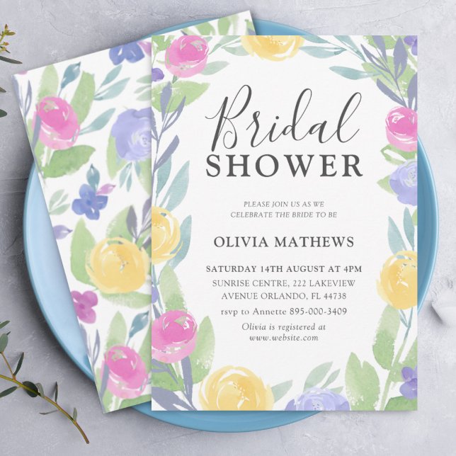 Modern Colourful Watercolor Rose Bridal Shower Invitation (Creator Uploaded)