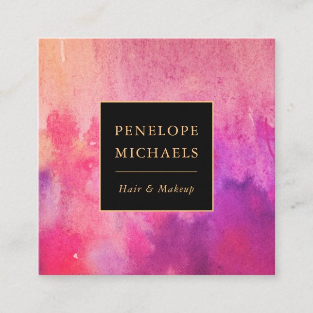 Modern Colourful Watercolor Square Business Card (Front)