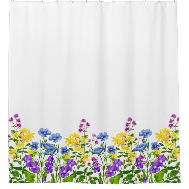Modern Colourful Watercolor Wild Flowers Shower Curtain (Front)