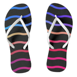 Modern Colourful Wave pattern on a black backgroun Thongs