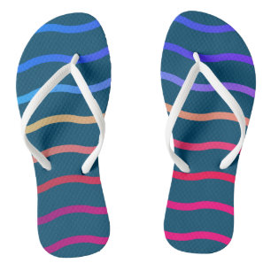 Modern Colourful Wave Steel blue Background Thongs