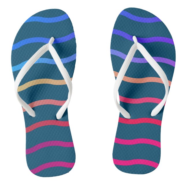Modern Colourful Wave Steel blue Background Thongs (Footbed)