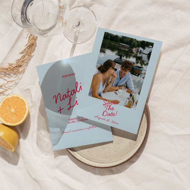 Modern Colourful Whimsical Bold Retro Photo Weddin Save The Date (Creator Uploaded)