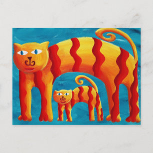 Modern Colourful Whimsical Curved Cat and Kitten Postcard