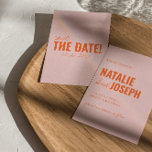 Modern Colourful Whimsical Unique Fun Wedding Save The Date<br><div class="desc">This modern & retro funky minimalist Wedding Save The Date Template is great for you. If you are looking for a pretty, elegant and easy to customise Wedding Save The Date Template .A very elegant simple pink and orange script wedding save the date. Which features minimal orange save the date...</div>