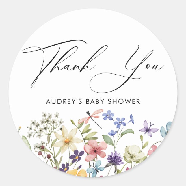 Modern Colourful Wildflower Floral Bridal Shower Classic Round Sticker (Front)