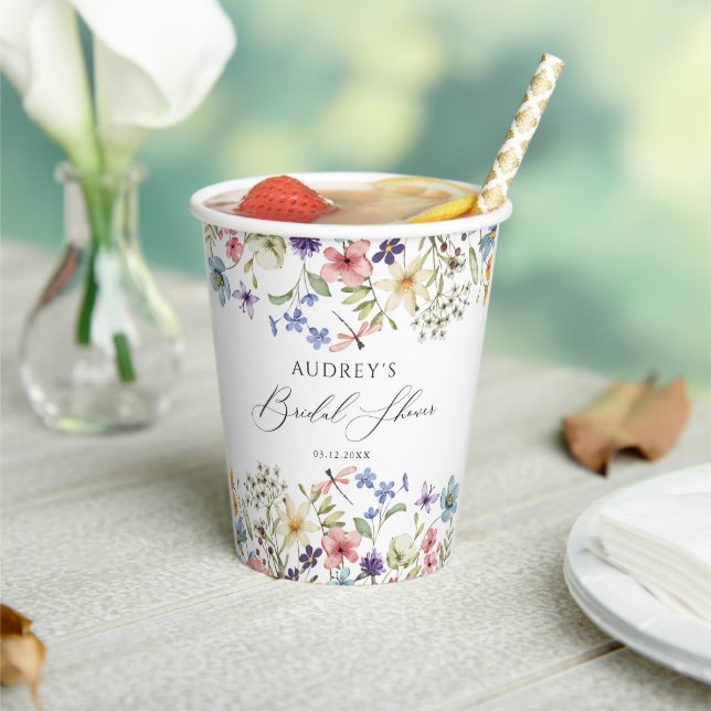 Modern Colourful Wildflower Floral Bridal Shower  Paper Cups (Insitu)