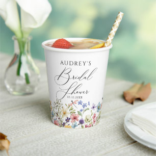Modern Colourful Wildflower Floral Bridal Shower Paper Cups