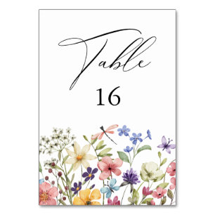 Modern Colourful Wildflower Floral Bridal Shower Table Number