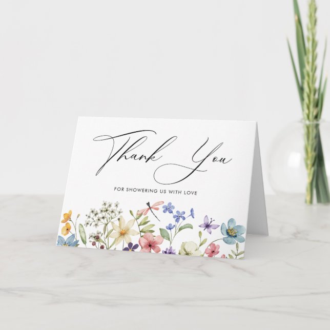Modern Colourful Wildflower Floral Bridal Shower Thank You Card (Front)