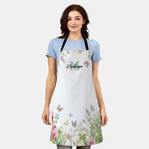 Modern Colourful Wildflower Flower summer monogra Apron