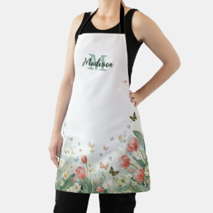 Modern Colourful Wildflower Flower summer monogra Apron