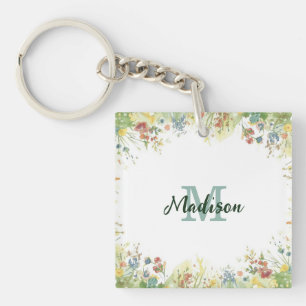 Modern Colourful Wildflower Flower summer monogra Key Ring