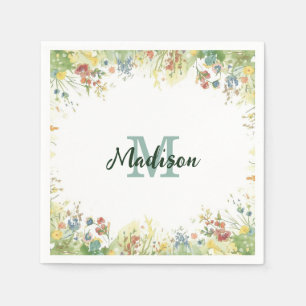 Modern Colourful Wildflower Flower summer monogra Napkin