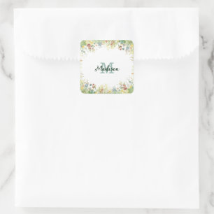 Modern Colourful Wildflower Flower summer monogra Square Sticker