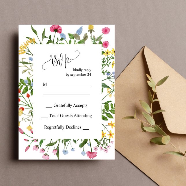 Modern Colourful Wildflower Wedding RSVP Card (Creator Uploaded)