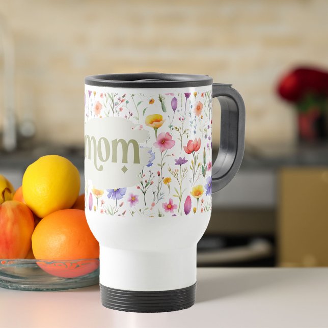 Modern Colourful Wildflowers Girly Mum Travel Mug (Pretty mom travel mug from my Mother's Day Wildflower Collection)