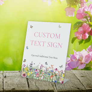 Modern Colourful Wildflowers Wedding Pedestal Sign