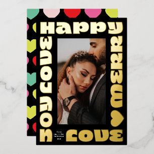 modern colourful wishes   christmas one photo onyx foil holiday card