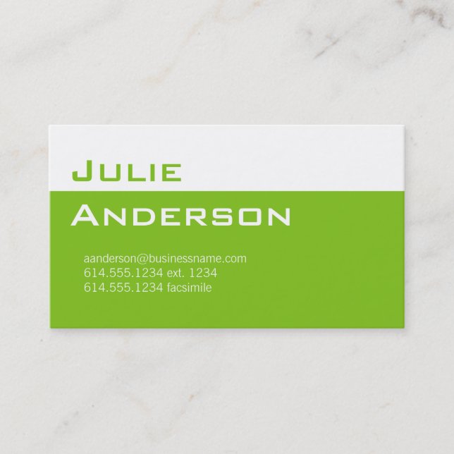 Modern Colours Lime Green & White Business Card 1 (Front)